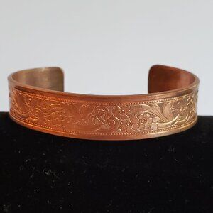 Vintage Solid Copper Cuff Bracelet Western Bright Engraved Design